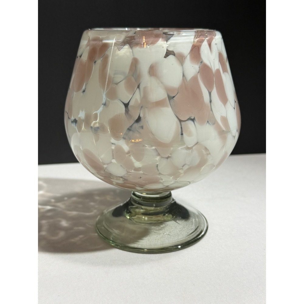 Hand Blown Art Glass Confetti Splatter Brandy Snifter Vase White Mauve Pink